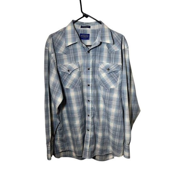Mens Pendleton Long Sleeve Plaid Shirt Large Blue western Button Down - Picture 1 of 5